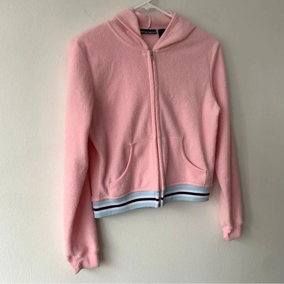 Vintage Derek Heart Juicy Couture Pink Terry Cloth Hood Zip Up Jacket - Picture 1 of 4